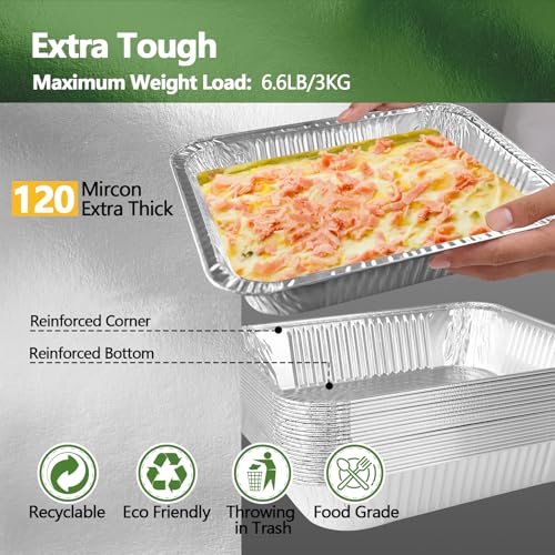 Image of Thickened 20 Pack Heavy Duty Aluminum Pans with Lids, 9x13 Aluminum Foil Pans Disposable, Half Size Steam Table Foil Baking Tray for Cooking, Baking, Roasting & Chafing, Carton Packaging