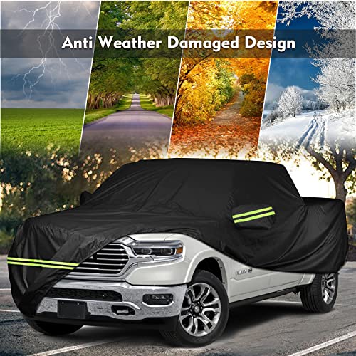 Image of Waterproof Car Cover for 1998-2022 Dodge Ram 1500 Crew Cab 5.5 ft Short Bed Truck Cover, All Weather Windproof PEVA Car Covers with Door Zipper Up to 232 inch L, for Sun Rain UV Protection