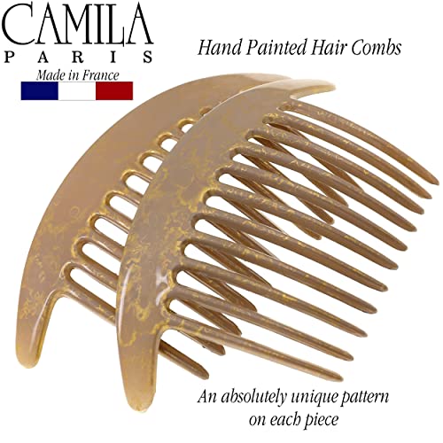 Image of Camila Paris CP2941 French Hair Side Combs, Beige Pearl Interlocking Combs French Twist Hair Combs, Strong Hold Hair Clips for Women Bun Chignon Up-Do, Styling Girls Hair Accessories, Made in France