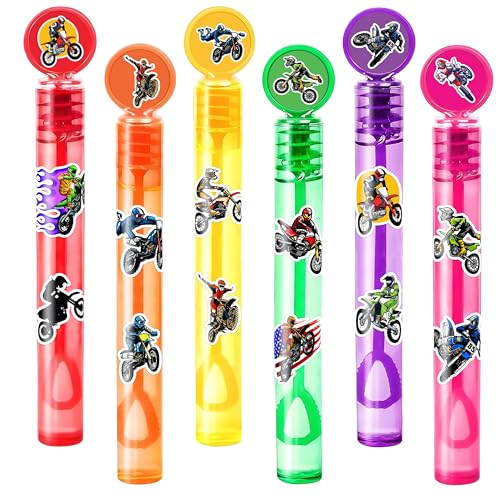 24PCS Dirt Bike DIY Bubble Wands with 96PCS Stickers - Party Favor for Goodie Bags, Pinata Stuffers, Mini Bubble Bulk Farm Birthday Supplies, Toys Gifts, Class Prizes for Toddlers, Boys & Girls