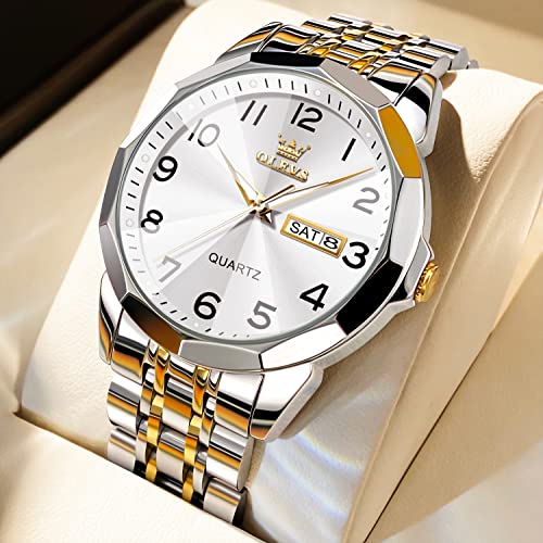 Image of OLEVS Watch for Men Luxury Dress Analog Quartz Stainless Steel Waterproof Luminous Date Diamond Business Two Tone Casual Wrist Watch