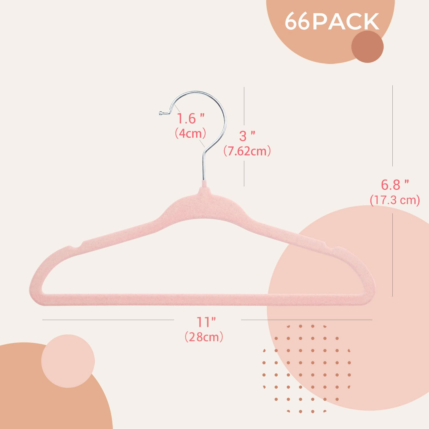 ManGotree 11" Baby Velvet Hangers, Non-Slip Kids Coat Hangers with 360 Swivel Hook, Ultra-Thin Felt Children's Hanger for Infant & Toddler Clothes, 66 Pack (Light Pink) - Image 3