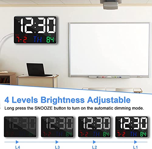 U-picks Digital Wall Clock,11.5" Wall Clock,Large Display Clock with Wireless Remote Control,Oversize Digital Alarm Clock with Date Temp,12/24H,Large Size for Home Office Kitchen School - Image 4