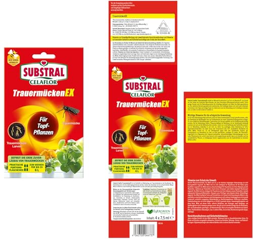 Substral Celaflor TrauermückenEX, 4 x 7,5 ml Konzentrag, gegen Larven der Trauermücke und andere Schädlinge und Schadinsekten, Grün