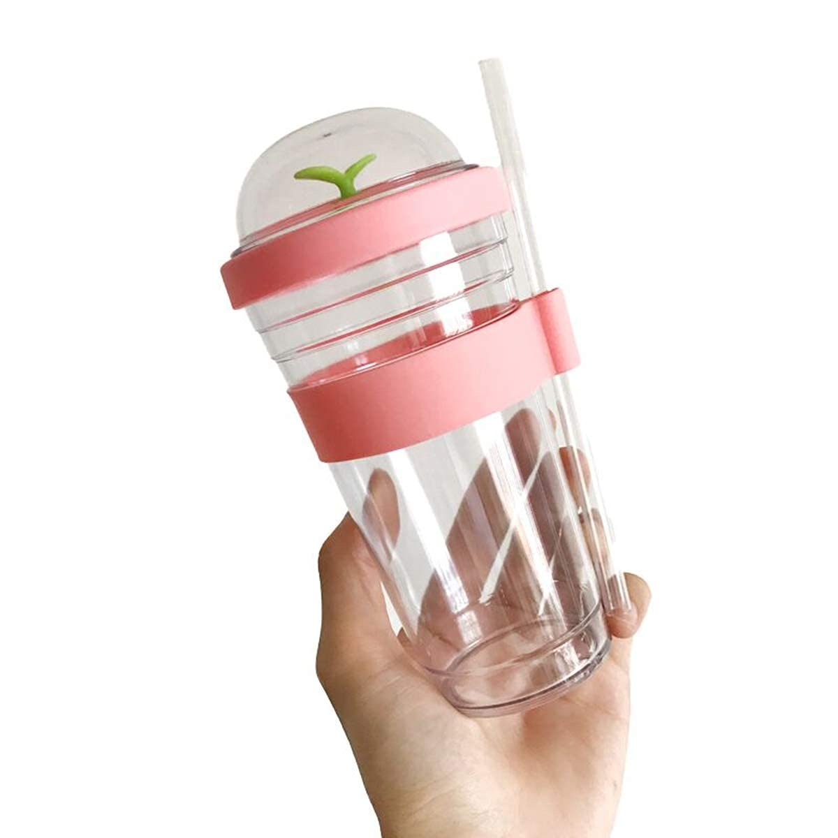 Tuoservo Cups Bubble Tea, Tumbler, Portable Plastic Cup with Reusable 480 ml Straw Cup, for Bubble Tea, Tumbler (Pink)