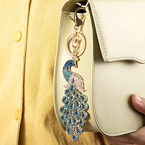 Beshiny Peacock Keychains For Women Cute Rhinestone Animal Key Chain Charm Purse Handbags Charms Bag Backpack Tote Pendant Accessories Girls Gifts (Blue) #TOP6