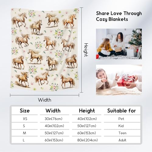Horse Throws Blanket - 30x40 Inches Cute Throw Blanket for Girls - White Soft Fuzzy Blankets for Couch & Office