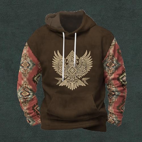 Aztec Hooded Sweatshirts for Men Long Sleeve Fall Western Tribal Cowboy Hoodies Vintage Graphic Hoodie with Pocket3