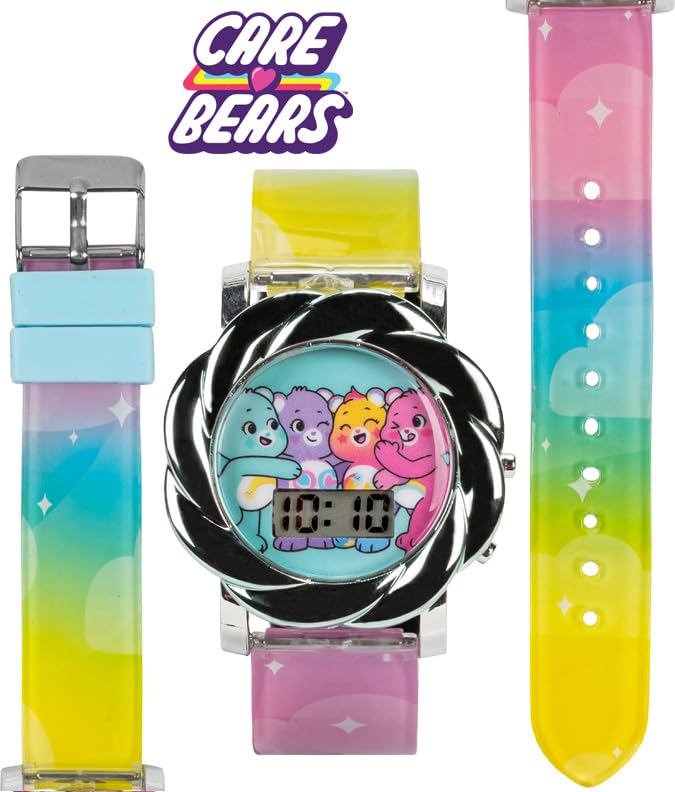 Care Bears Kids LCD Watch with Swirl Bezel, Reverse Printed Gradient Strap, Fun Digital Display, Ideal for Learning Time, Adjustable Strap, Colorful Design, Fits 6" to 8.5" Wrists2