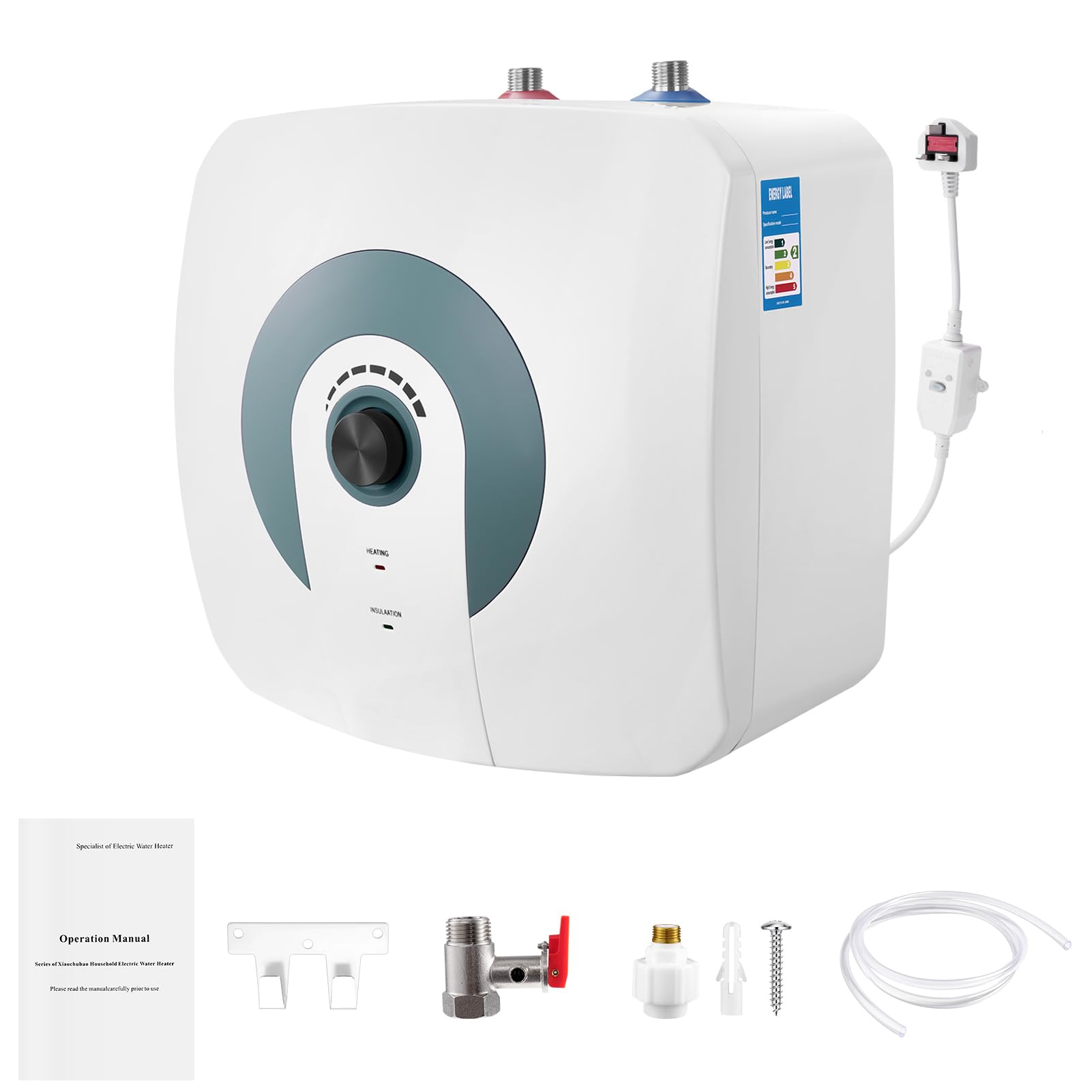 15L Undersink Electric Water Heater, 1500W Electric Tankless Instant Hot Water Heater Under Sink Tap Bathroom Kitchen