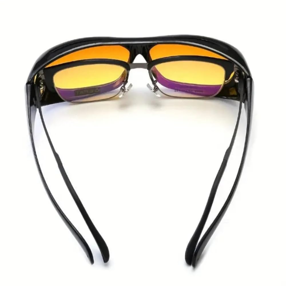 Blendschutzbrille Noxia Vision,Polarisierte, blendfreie Nachtfahrbrille für Herren und Damen - UV Schutz, leicht, mit Gelbfilter & Seitenschildern, Überbrille für Sehhilfen