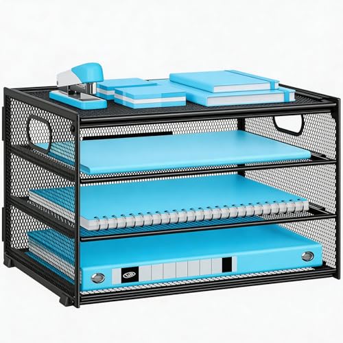 Mailain Dokumentenablage A4 aus Metall, Stapelbare Ablagefächer mit 4 Fächern für Büro & Home Office, Besonders Stabil & Einfach zu Montieren, Schwarz