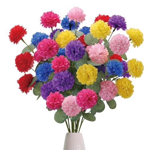 zjlmit Artificial Spring Flowers with Green Eucalyptus Leaves 12 Pack Colorful Floral Picks 17 Inch Flower Stems for Summer Easter Holidays Home Decor