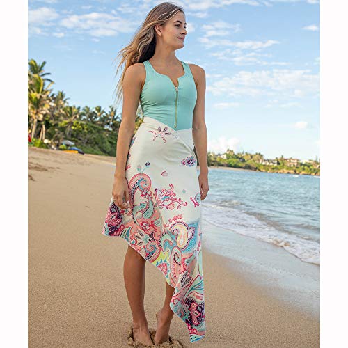 Women's Microfiber Towel Swimsuit Cover-up Wrap All-in-One (Teal Paisley, Plus)2