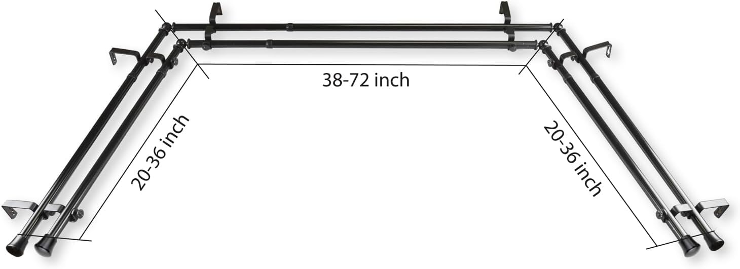 Rod Desyne 13/16" Eleanor Bay Window Double curtain rod 20"-36", 38"-72" - Antique Brass