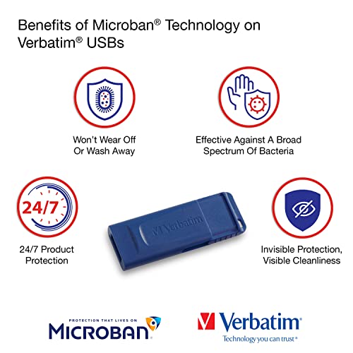 Image of Verbatim 8GB Retractable USB 2.0 Flash Thumb Drive with Microban Antimicrobial Product Protection - Five Pack Blue (Pack of 2)