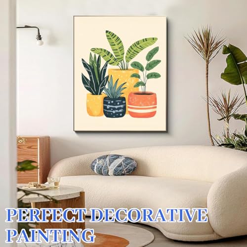 Image of HASTHIP DIY Paint by Numbers Kit for Adults & Kids, Potted Green Plants Painting on Canvas, Modern Botanical Wall Art Acrylic Painting Set with Brushes & Numbered Pigments, 40x50cm