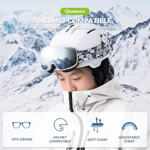 Qunature Kids Ski Goggles OTG Snow Goggles Anti-Fog Spherical Dual Lens UV400 Panda Design for Boys & Girls Junior 6-14 Ski Glasses Snowboard Goggles Skiing Skating Snowmobiles - Image 4