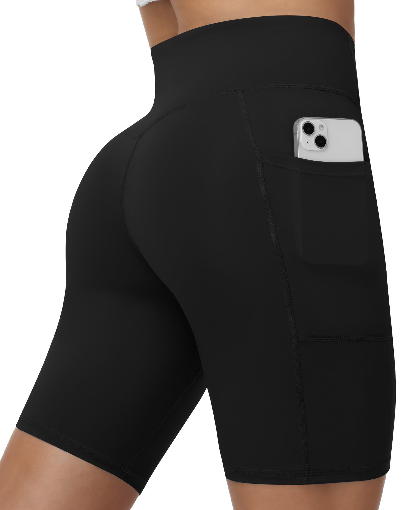 Runhit Radlerhose Damen mit Taschen, Blickdichte Kurze Leggings, Hohe Taille & Bauchkontrolle Gym Shorts, Po Anhebende Sporthose für Yoga Fitness Running Tennis