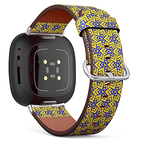 CJBROES Replacement Leather Watch Band, Compatible with Fitbit Versa 3 and Fitbit Sense of Wristband Bracelet Accessory - Symmetric Geometric Ornament