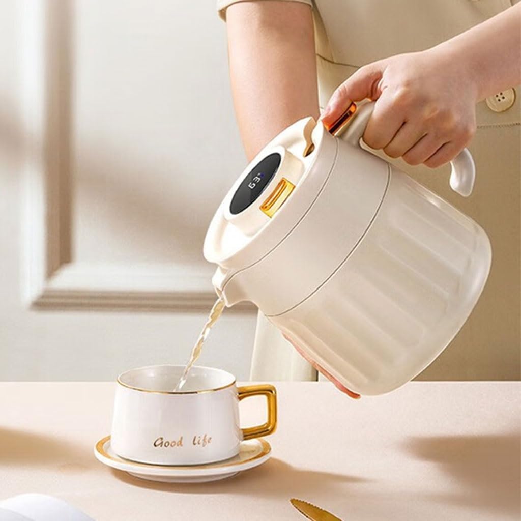 LEIYTFE 1L Insulated Coffee Carafe White Stainless Steel Thermal Teapot with Removable Filter,Small Thermal Kettle Dustproof Spout,12H Keeping Hot