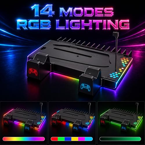 Image of Ant Esports DOCK10 Vertical PS5 Docking Station |Dual Sense 3H Rapid Charge | 5000RPM 3-Speed Turbo Fan | 14RGB Modes | 15Game Slots + Headset Hook |Supports PS5 Standard, Slim & Pro (Disc & Digital)
