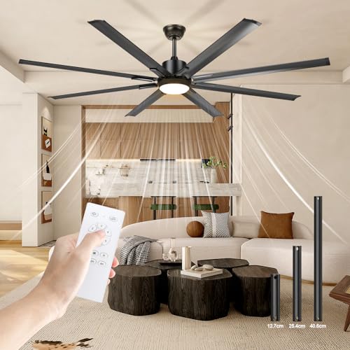 Ventilatore Da Soffitto Con Luce LED Dimmerabile E Telecomando, Nero, Motore DC Silenzioso, 6 Velocità, Reversibile, Per Soggiorno E Camera