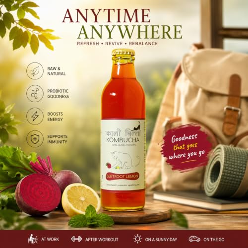 Image of KAALI BILLI Kombucha Beetroot Lemon, Pack of 4 | Fermented Tea, All Natural, Gut Healthy Drink | 4 x 250ml | Vegan, Preservative free, Low calorie, Low sugar