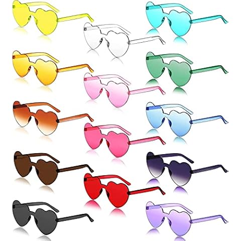 Dearlan 14 Pack Heart Shaped Sunglasses, Color Stylish Transparent Frameless Heart glasses for Women Girls at Summer Party Beach Birthday Party Bachelorette Parties Cover