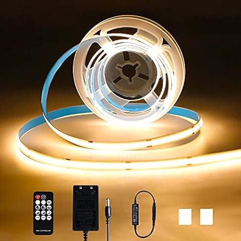 KWODE LED Strip Warmweiss 2M 640LEDs COB LED Streifen 3000K LED Band Dimmbar mit Fernbedienung & Netzteil Cover
