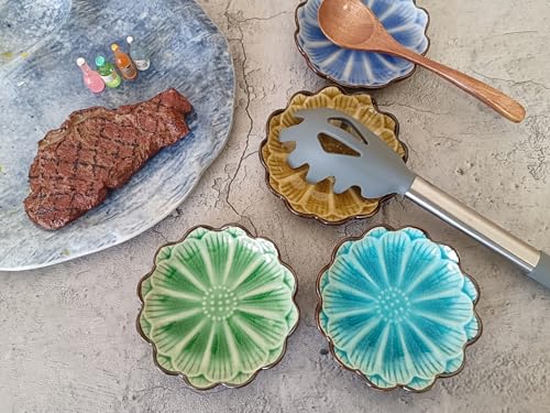 Image of Ceramic Spoon Rest for Stove Top, Flower Cute Spoon Rest for Kitchen Counter, Cooking Spoon Holder for Kitchen Counter, Utensil Rest Spatula Rest Ladle Holder Tong Rest, 1 PC (Cracks Deco, Lake Blue)