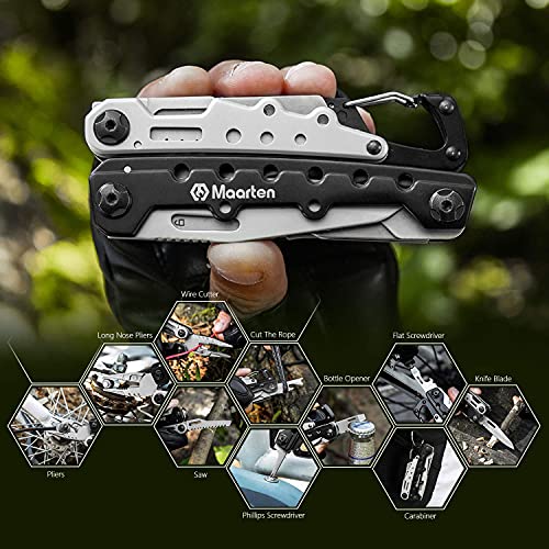 Maarten Multitool, 11 In 1 Hard Stainless Steel Multitool Pliers With Safety Locking, Camping Multi Tool Gifts For Men, Multi-Pliers With Folding Saw, Bottle Opener, Screwdriver, Sickle, Nylon Sheath #TOP2