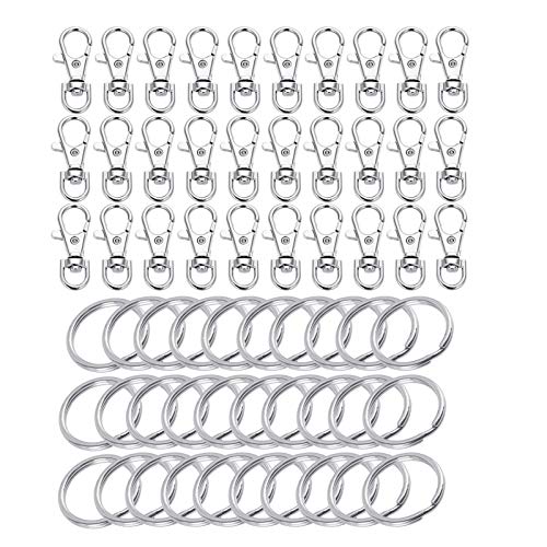 60 Pcs Premium Swivel Lanyard Snap Hook with Key Rings, Metal Lobster Clasp Keychain Hooks for Lanyard Crafting