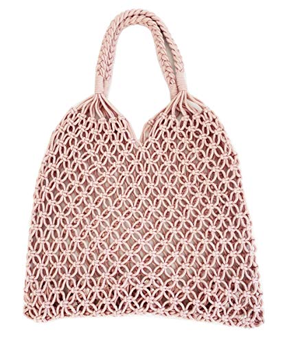 ModParty Braided Beach Bag Boho Tote Macrame Handbag (Pink)