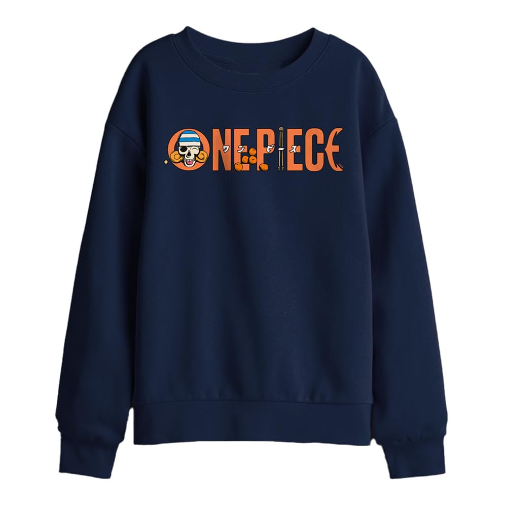 One Piece Nami Orange Tangerines Logo Kids Sweatshirt, Navy, 12-13Y