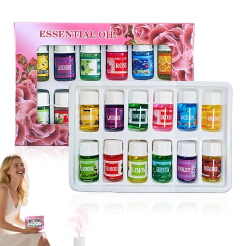 Set de aceites esenciales, 12 x 3 ml de líquido de fragancia soluble en agua, aceites difusores de aromaterapia, variables para coches de dormitorio, botellas seguras para humidificadores