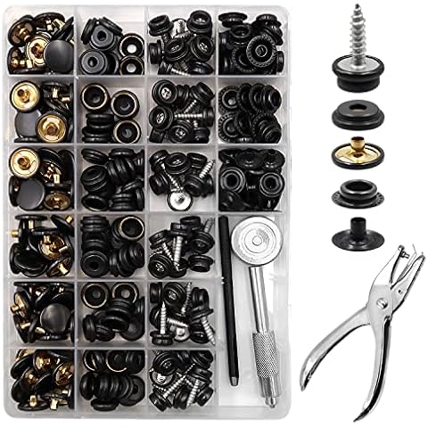 Canvas Snaps Kit, Press Studs Cap Button, 270pcs Snap Fastener with Pliers and 3 Setting Tools, Stainless Steel Press Stud Cap for Marine Boat Canvas Bag Leather DIY Craft Cover
