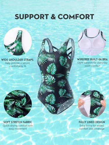 Image of American Trends Athletic One Piece Swimsuits for Women Modest Bathing Suits Criss Cross Back Water Aerobics Swimwear