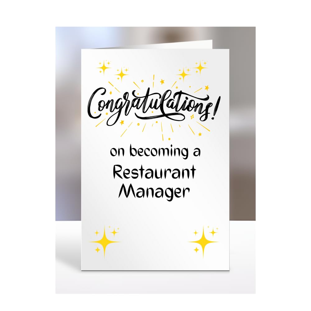 Congratulations on becoming a Restaurant Manager, card for men, women, him, her, colleague, boss, manager, supervisor, friend, gifts or presents, A5-211b_278