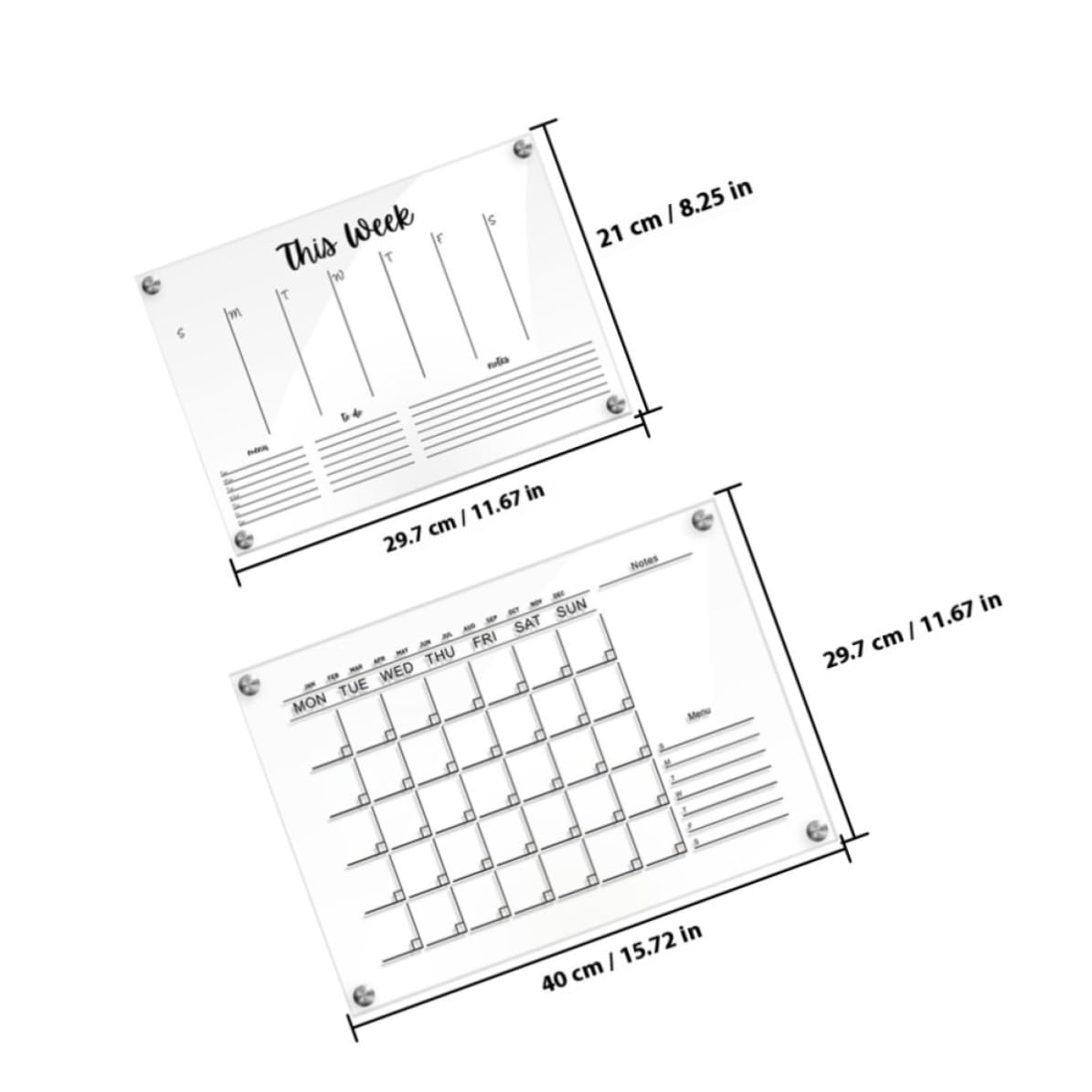 Set 2 Lavagne Cancellabili da Muro in Acrilico Trasparente per Appunti e Disegni, Design Semplice e Moderno, per Ufficio e Scuola