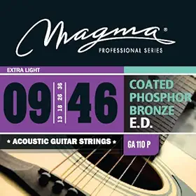 Magma Cordas de guitarra acústica extraleves - Cordas de bronze fósforo revestidas calibre 09-46 - 1 conjunto de cordas de guitarra acústica (0,9 a 0,116 cm) - GA110P