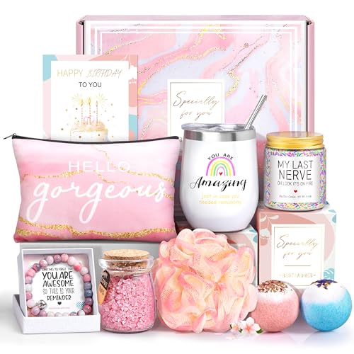 Birthday Gifts for Women,Gifts for Women Friendship,Spa Gifts Basket with Wine Tumbler,Gift Set for Women,Self Care Gift Idea for Mom,Her,Female Friend,Sister,Wife,Unique Gifts for Women
