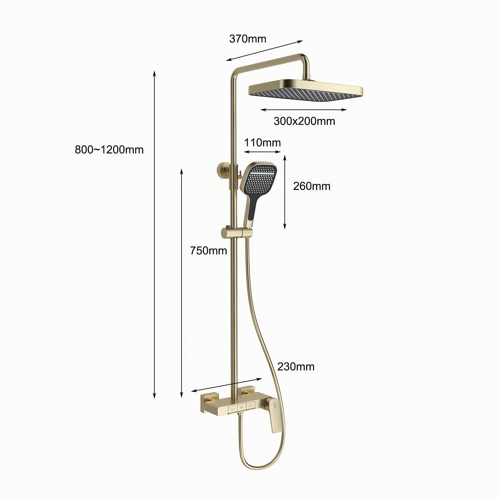 Duschsystem, BSS0338 Modern Klaviertasten Duschset, 30x20cm Quadrat Duschkopf, Regendusche mit Armatur, Badewannenarmatur, 59A Kupfer, Höhenverstellbar