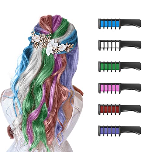 6 colores Nuevo Hair Chalk Peines de Tiza de Colores para el Pelo Temporal Cabello Tiza No Tóxico Lavables Color para el Pelo Teñido Fiesta Navidad Cumpleaños y Cosplay Niñas y Niños Regalos