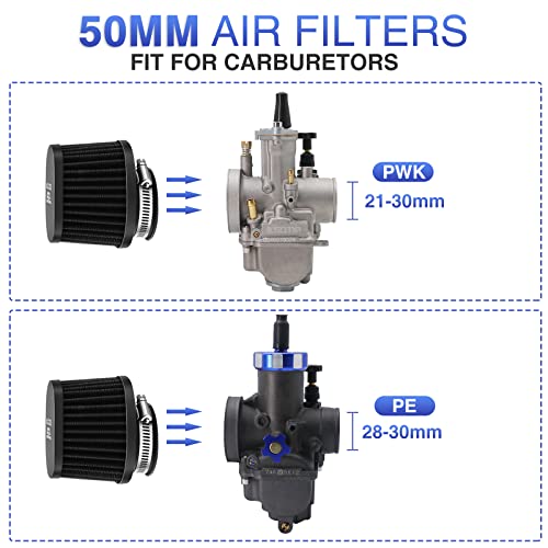 Image of 2PCS Motorcycle Air Filter Universal 50MM Replacement Filter Dirt Bike High Performance Air Filters Fit Motocross Carburetor Cleaner for Pit Bike Scooter Moped ATV (Black)