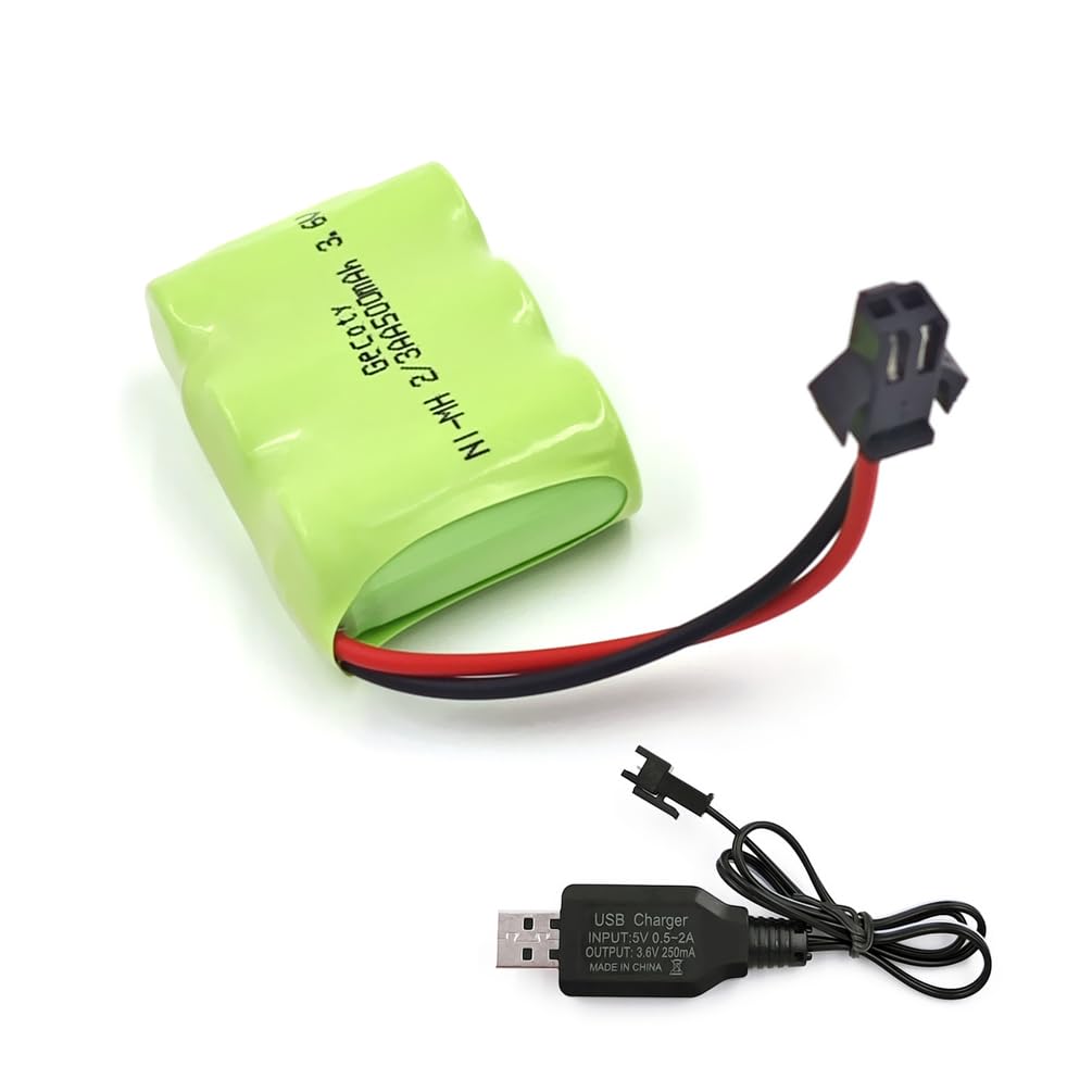 Gecoty® 3.6 V Battery Pack, NI-MH 2/3AA Battery, 500 mAh Rechargeable Battery, with USB Charging Cable and SM 2P Plug for Remote Controlled Toys, Power Tools, Household Appliances