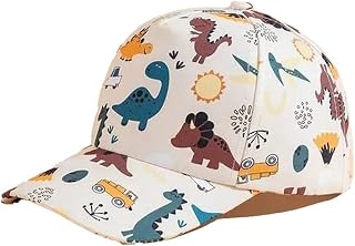 EvoNest Kids Dinosaur Cap for Boys Girls - Baby Dinosaurs Printed Sun Hat with UV Protection for Toddlers 3-5 Years (White) Price In India