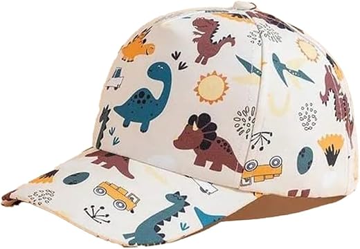 EvoNest Kids Dinosaur Cap for Boys Girls - Baby Dinosaurs Printed Sun Hat with UV Protection for Toddlers 3-5 Years (White)