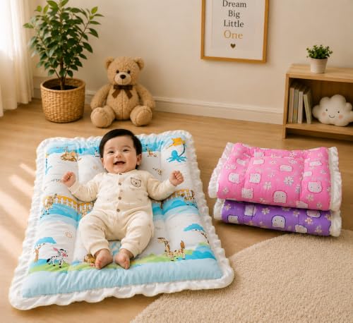 Image of Infantbond New Born Baby Cotton Baby Bed | Godari | Toddlers Bed | Baby Bedding |Baby Mattress | Cradle Bed | Multi-Color (Kitty)