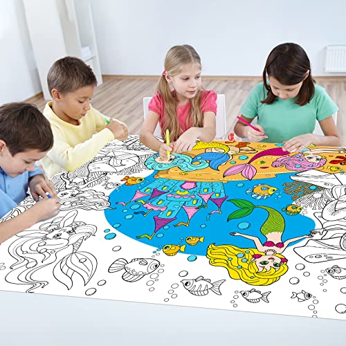 Image of 2 PCS Mermaid Coloring Books for Kids Mermaid Tail Giant Coloring Poster Large Coloring Tablecloth Huge Table Cover for Boys Girls Classroom Home Birthday Party Supplies Favor 31.4 x 43.3 Inch
